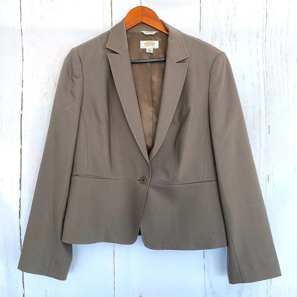 TALBOTS Blazer Womens 10P Brown Wool Blend Single Button Stretch Petite Jacket